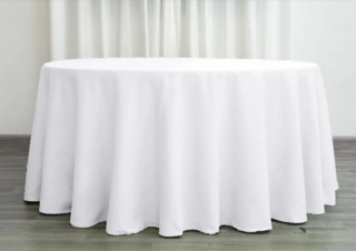 White Round Polyester Linen Table Clothes with Floor Drop