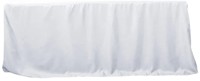 White 8ft Polyester Linen Table Clothes with Floor Drop