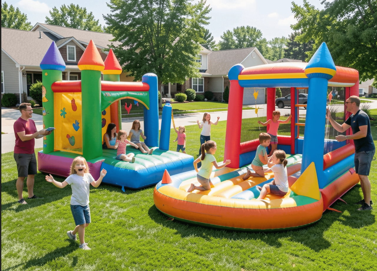 Inflatable bounce house setup for backyard family party in Anna TX