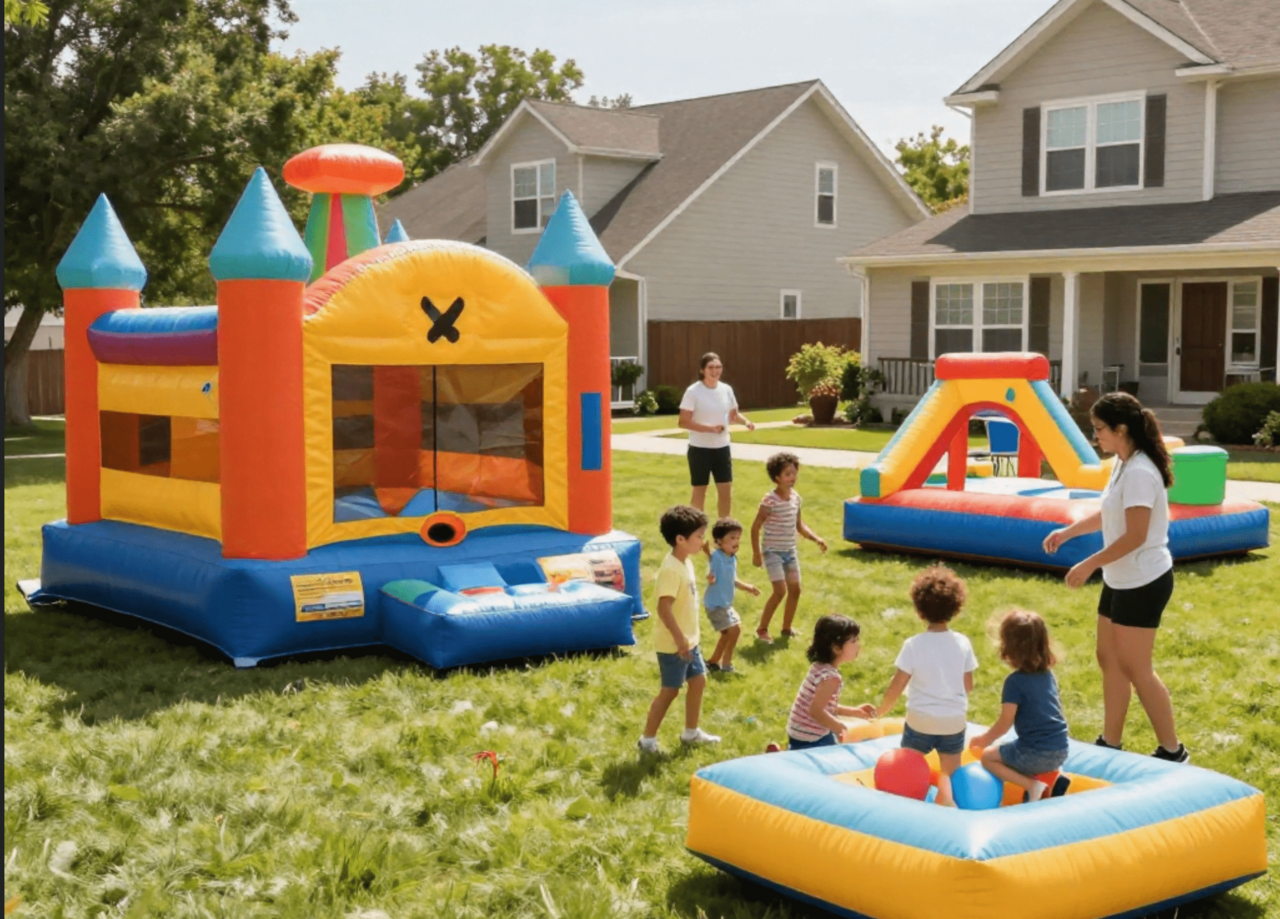 Family backyard celebration with bounce house rental in Anna Texas
