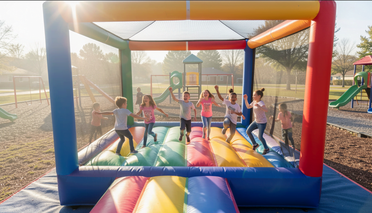Kids celebrating birthday party with inflatable bounce house in Anna TX