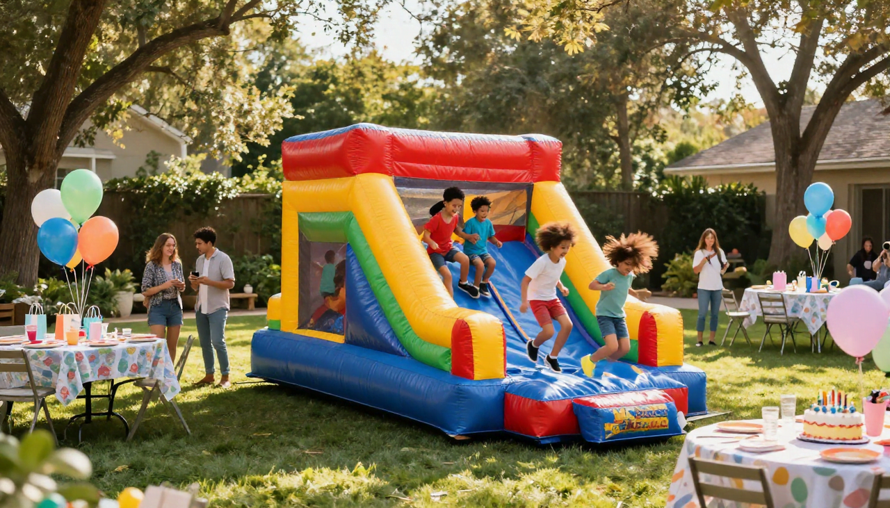 Large inflatable combo bounce house rental setup for kids party in Anna TX