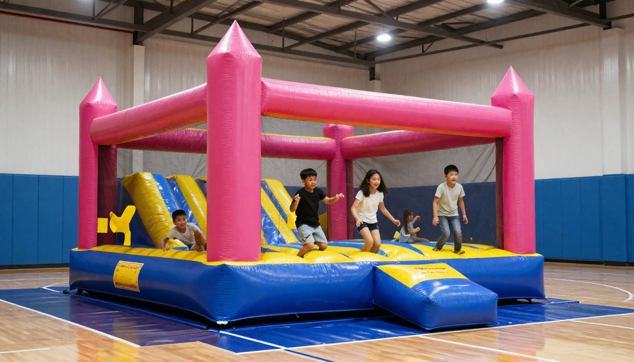 Indoor bounce house rentals in Plano TX set up inside a gym