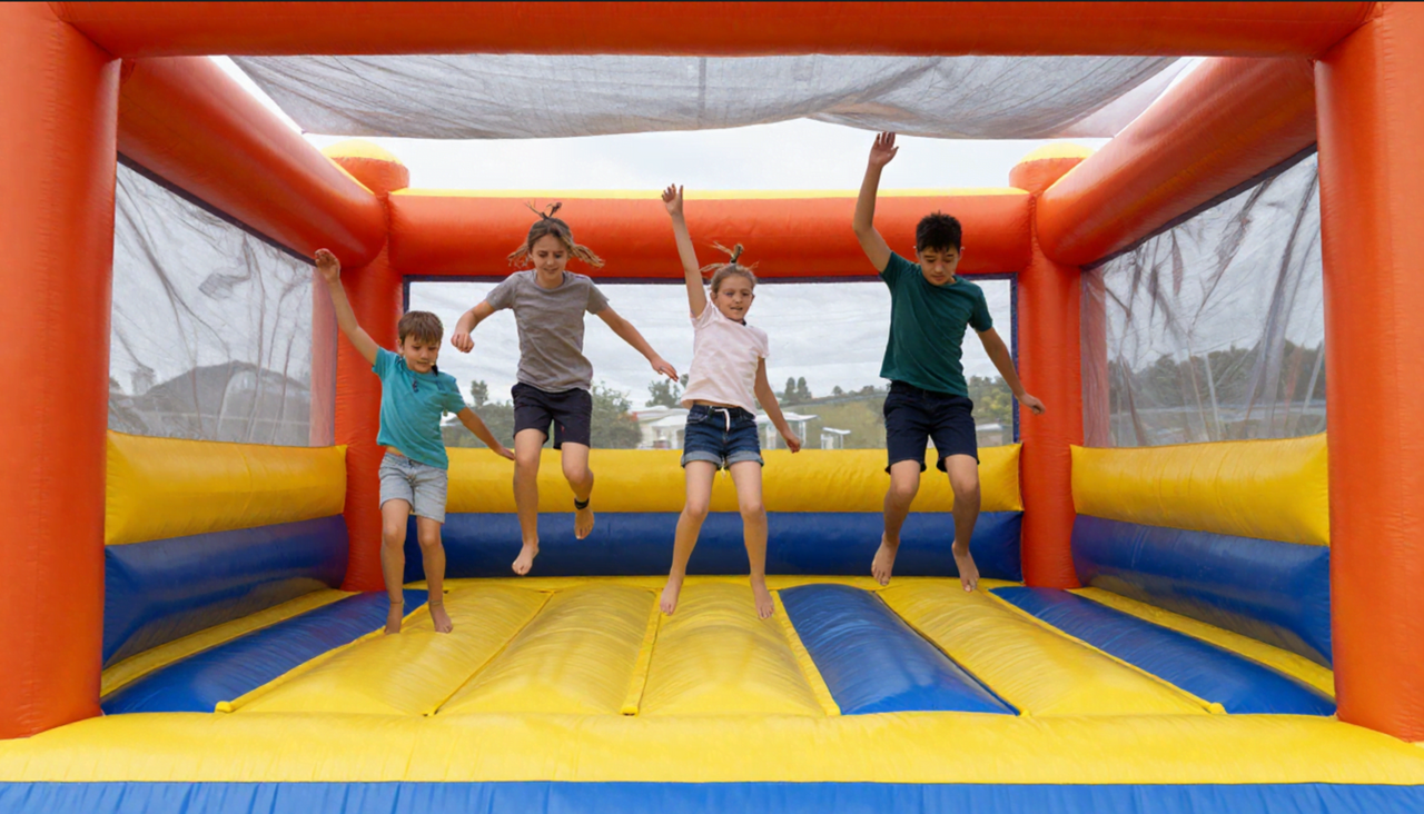 Students enjoying inflatable bounce house at school event in Anna TX