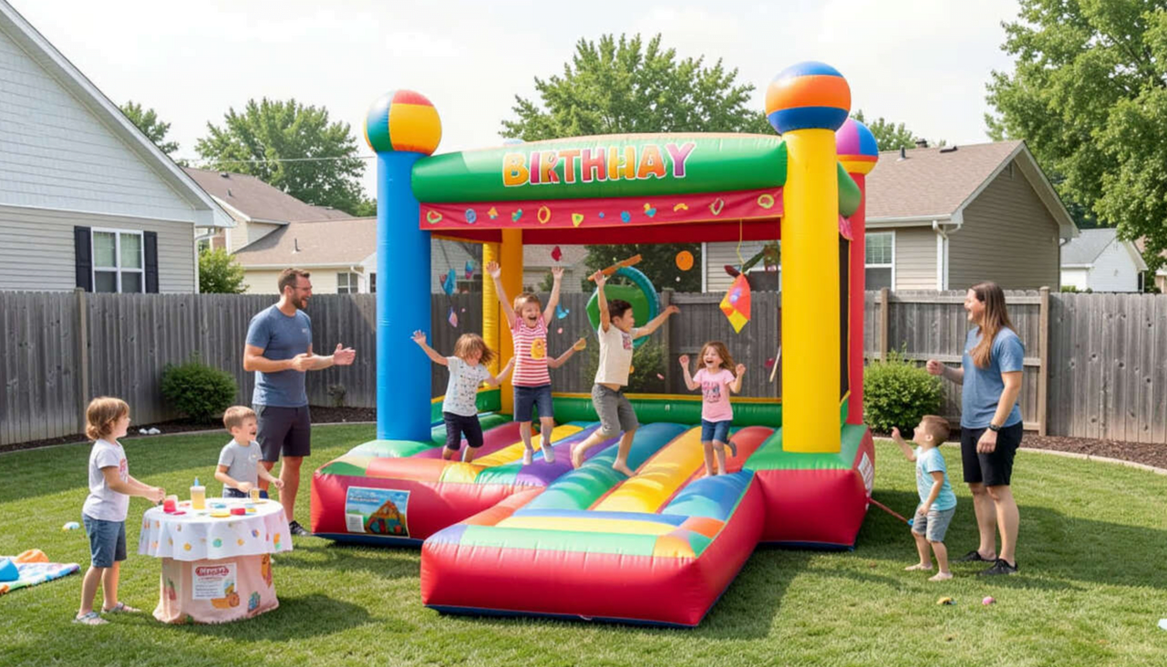 Children playing in toddler bounce house during birthday party in Anna Texas