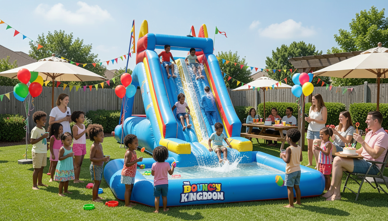 Inflatable water slide rental at backyard celebration in Anna TX