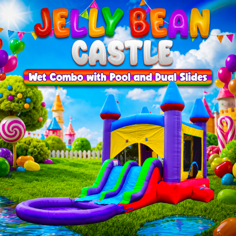 Jelly Bean Castle Wet Combo with Pool and Dual Slides