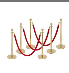 5 ft red rope and gold Stanchions (6 poles 3 ropes) with runner 