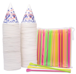 Snow cone cups, straws and flavors