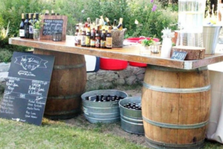Whiskey/Wine Barrel Bar with 2 barrels and one bar top