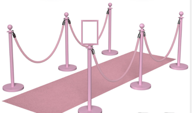 Pink Stanchions and Runner (6 poles and 4 ropes includes cutomizable sign)