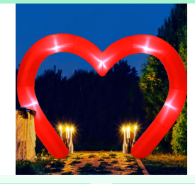 Proposal Arch Inflatable Heart, Candles, and Sign