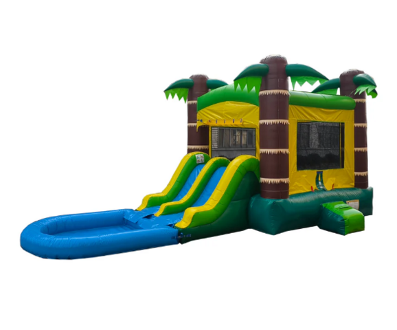 Tropical Bounce House with Pool and Dual Slides Wet/Dry Combo
