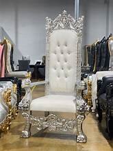 WHITE LEATHER / SILVER MALDIVE King sized THRONE