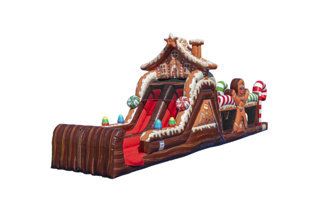 Gingerbread obstacle inflatable for birthday parties, school events, and large city celebrations
