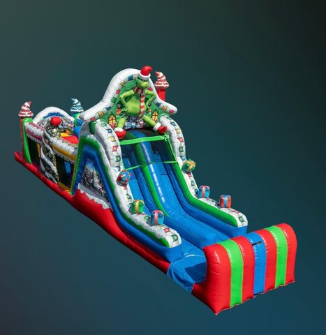 Christmas Villain Obstacle Course inflatable rental featuring The Grinch theme