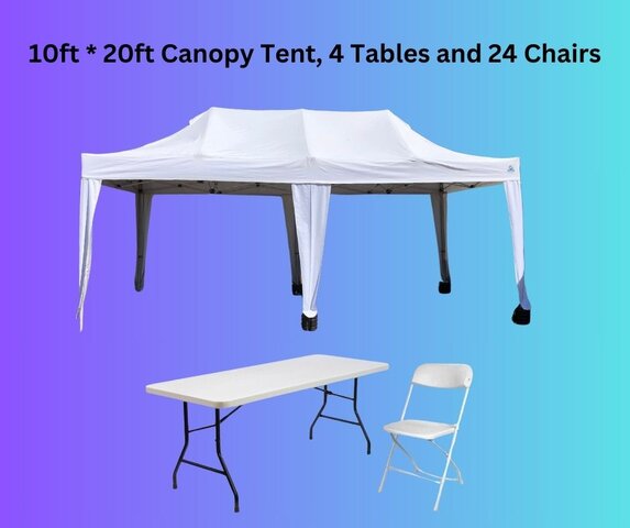 Package Deal 10ft * 20ft Canopy Tent, 4 Tables and 24 Chairs