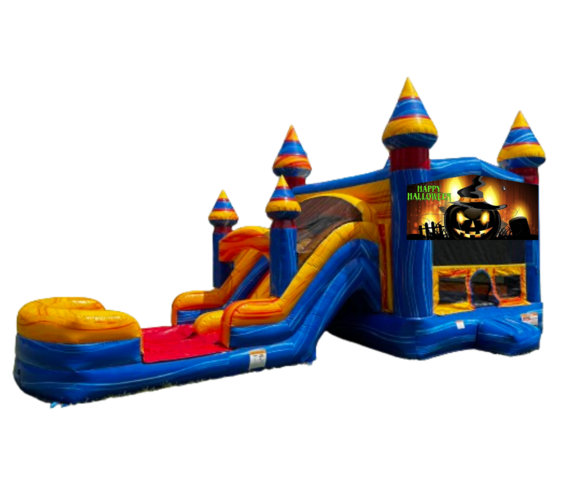 Blueish Spooky Happy Halloween Bounce Dual Slide Wet or Dry