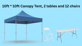 Package Deal: 10ft * 10ft Canopy Tent 2 Tables and 12 Chairs