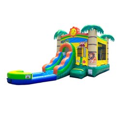 Happy Jungle Smiley FaceBounce House Slide with Pool