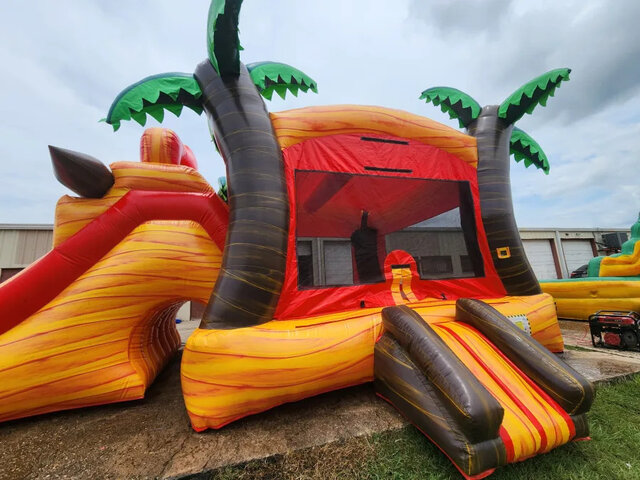 Dual Lane Prehistoric Combo Bounce House with Slide Wet or Dry