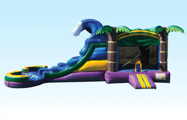 Dual Lane WAVE PALM Bounce House with Two Slides Wet or Dry