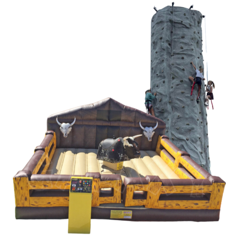Mechanical bull and rock wall rides
