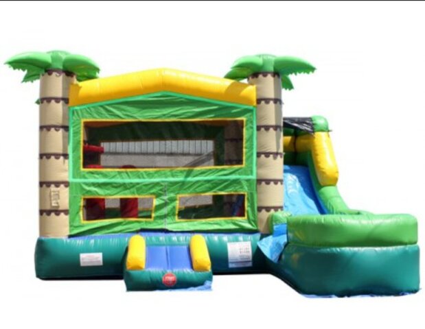 Palm tree bounce house with waterslide 