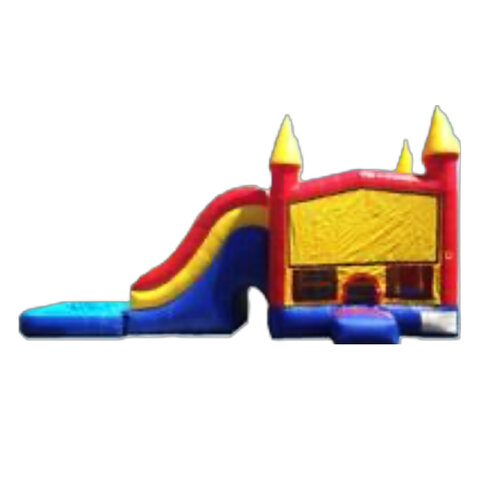 multicolor deluxe bounce house with waterslide 