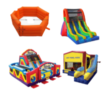 Extreme Fun Package,Goliath Obstacle ,17ft dual lane slide , 4 in 1 bounce house , Gaga pit