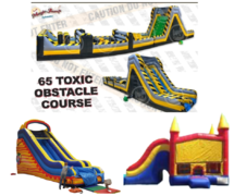 Mega fun package18ft slide, bounce house with slide , 65ft toxic obstacle