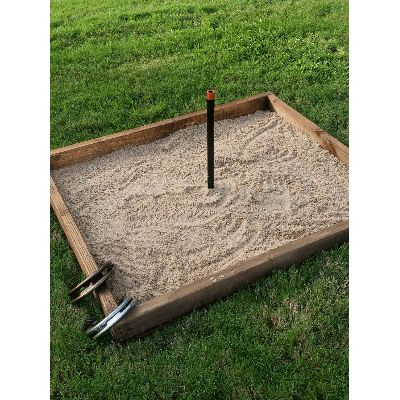 Horseshoe Pit Set with sand and horseshoes