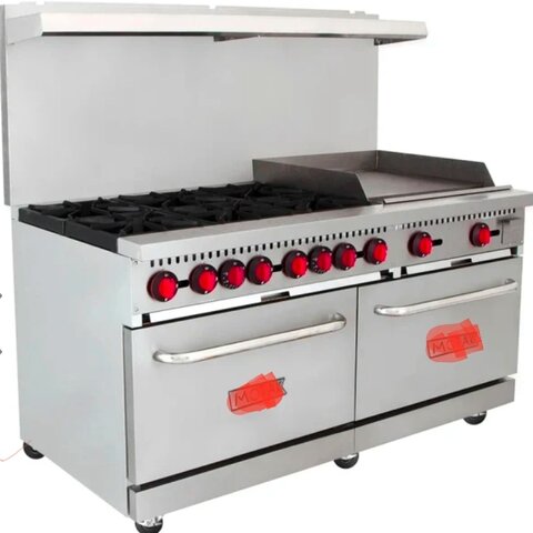 6 burner commercial stove with 24inch griddle and double oven