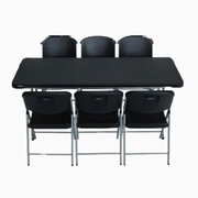 6' BLACK, FOLDING TABLES (1) AND BLACK, FOLDING CHAIRS (6)