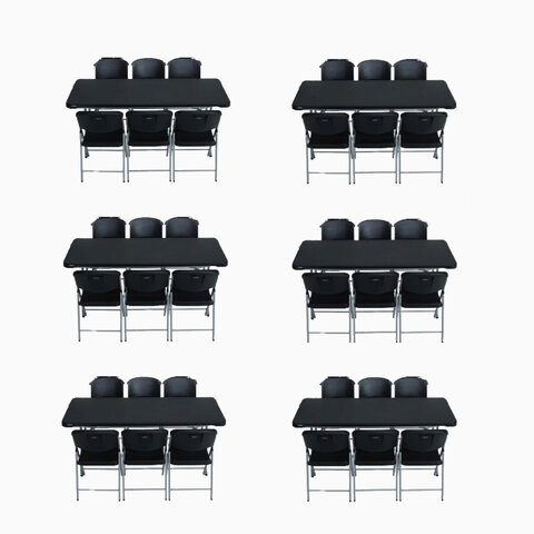 6' BLACK, FOLDING TABLES (6) AND BLACK, FOLDING CHAIRS (36)