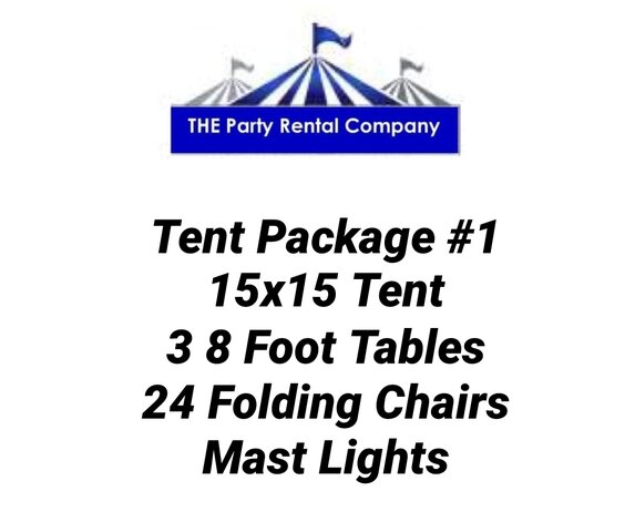 Tent Package #1 - 15x15 Frame Tent, 3 - 8' Tables, 24 White Chairs & 1 Bistro Light Strand