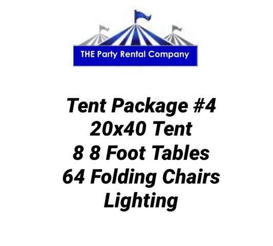 Tent Package #4 - 20x40 Tent, 8 - 8' Tables,  64 White Chairs & 3 Bistro Light Strand