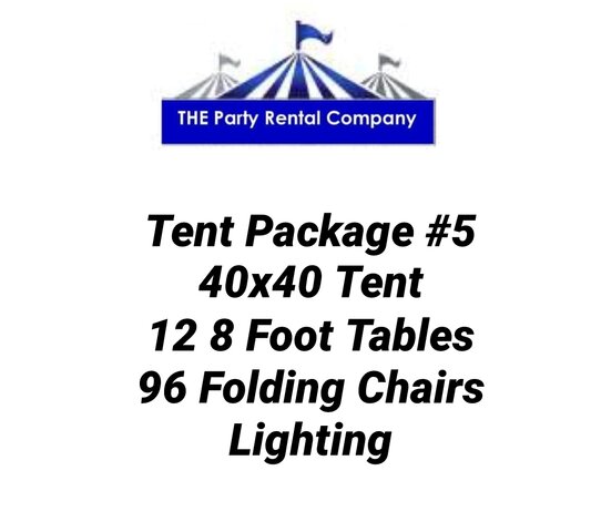 Tent Package #5 - 40x40 Tent, 12 - 8' Tables,  96 White Chairs & 4 Bistro Light Strand