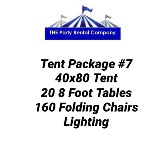 Tent Package #7 - 40x80 Tent, 20 - 8' Tables,  160 White Chairs & 1 Bistro Light Strand