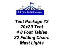 Tent Package #2 - 20x20 Frame Tent, 4 - 8' Tables, 32 White Chairs & 1 Bistro Light Strand