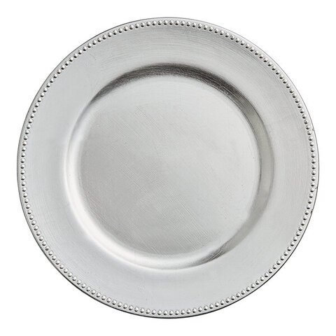 Round silver Beaded Plastic Charger Plate 13