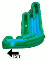 Decorative graphic; inflatable slide with exit sign underneath.