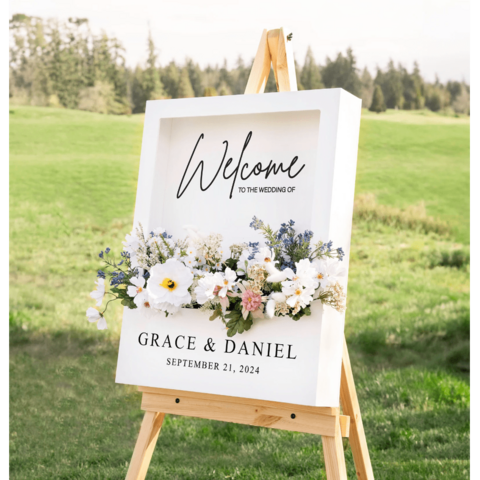Wedding Welcome Sign Floral Box with Easel