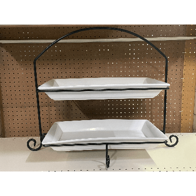 2 Tier Rectangular Stand with 2 Large Platters