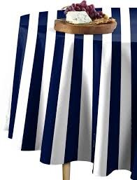Square 84in x 84in Navy Stripe Table Cloth Overlay