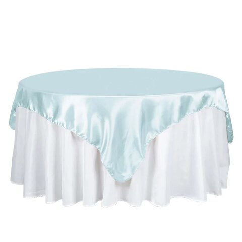 Square 70in x 70in Light Blue Satin Table Cloth Overlay