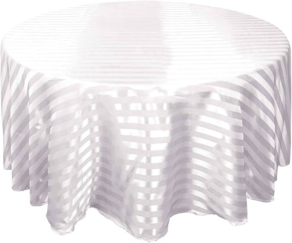 Round 120in White Stripe Table Cloth