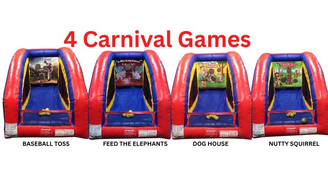 4- Carnival Games - Baseball, Elephants, dog house and Nutty Squirrel