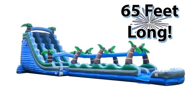 65' Tropical Marble Dual Lane Splash and Ride Inflatable Water Slide Combo