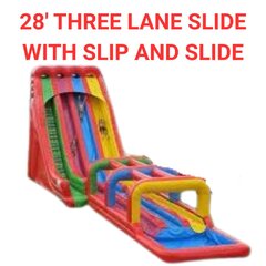 28' -  3 Lane Super Color Water Slide with Surf N Slide and SPLASH  POOL - can be used wet or dry